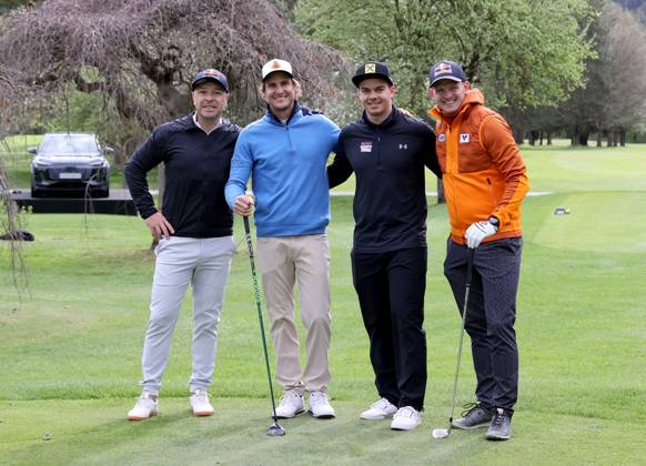 GOLF - Audi Circuit FROHNLEITEN,AUSTRIA,10.APR.24 - GOLF - Audi Circuit, GC Murhof. Image shows Senad Grosic, Florian Praegant, Jakob Dusek and Thomas Morgenstern (AUT).  GEPAxpictures xHansxOberlaender