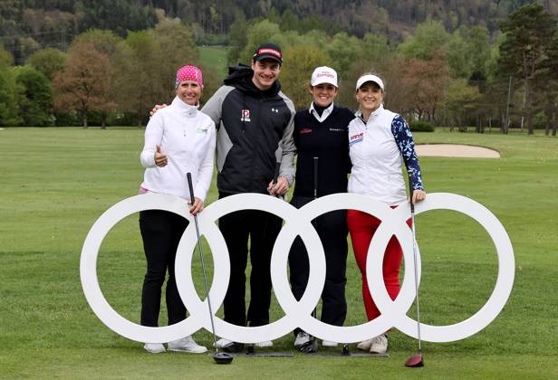 GOLF - Audi Circuit FROHNLEITEN,AUSTRIA,10.APR.24 - GOLF - Audi Circuit, GC Murhof. Image shows Brigitte Kliment-Obermoser, Alessandro Haemmerle, Christine Wolf and Michaela Kirchgasser (AUT).  GEPAxpictures xHansxOberlaender