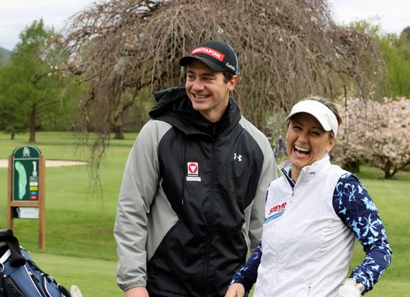 GOLF - Audi Circuit FROHNLEITEN,AUSTRIA,10.APR.24 - GOLF - Audi Circuit, GC Murhof. Image shows Alessandro Haemmerle (AUT) and Michaela Kirchgasser.  GEPAxpictures xHansxOberlaender