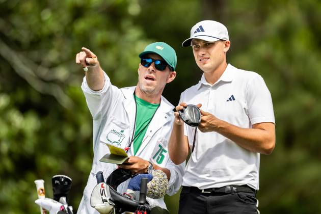 240410 Ludvig Aberg of Sweden with his caddie Joe Skovron during a practice round prior to the 2024 Masters Golf Tournament on April 10, 2024 in Augusta Photo Petter Arvidson BILDBYRAN kod PA PA0791 bbeng golf masters the masters Augusta us masters sverige  Copyright: PETTERxARVIDSON BB240410PA051
