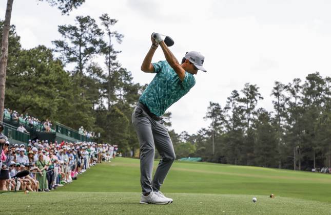 Joaquin Niemann of Chile hits a tee shot on the fourteenth hole during a practice round at the Masters Tournament at Augusta National Golf Club in Augusta, Georgia on Wednesday, April 10, 2024.  AUG20240410546 TANNENxMAURY