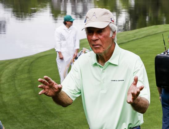 Ben Crenshaw walks off the fifth green during the Par 3 contest at the Masters Tournament at Augusta National Golf Club in Augusta, Georgia on Wednesday, April 10, 2024.  AUG20240410547 TANNENxMAURY