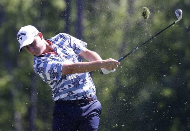 Argentina s Emiliano Grillo tees off on the twelfth hole in the second round of the Masters Tournament at Augusta National Golf Club in Augusta, Georgia on Friday, April 12, 2024.  AUG20240412523 TANNENxMAURY