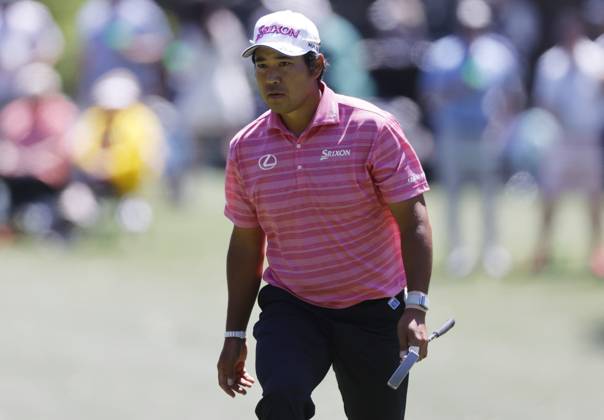 Japan s Hideki Matsuyama walks onto the third green in the second round of the Masters Tournament at Augusta National Golf Club in Augusta, Georgia on Friday, April 12, 2024.  AUG202404125670 TANNENxMAURY