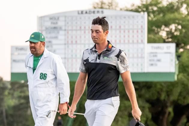 240412 Viktor Hovland of Norway looks dejected on the 18th green after the second round of the 2024 Masters Golf Tournament on April 12, 2024 in Augusta Photo Petter Arvidson BILDBYRAN kod PA PA0793 bbeng golf masters the masters Augusta us masters depp  Copyright: PETTERxARVIDSON BB240412PA084