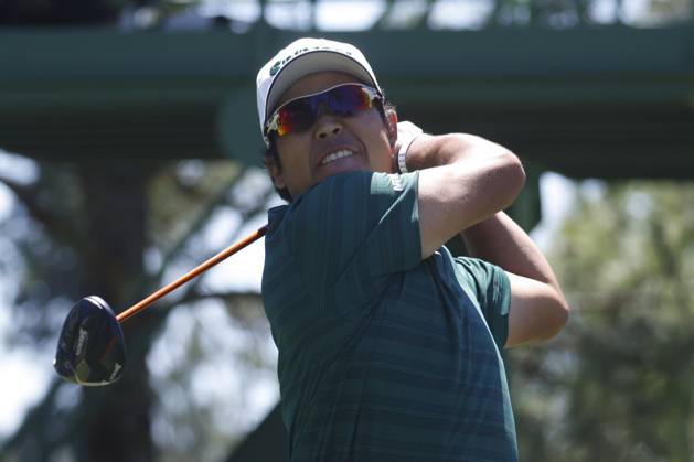 Japan s Hideki Matsuyama tees off on the eighteenth hole during the third round of the Masters Tournament at Augusta National Golf Club in Augusta, Georgia on Saturday, April 13, 2024. Matsuyama finished the day at five-over-par.  AUG20240413501 TANNENxMAURY