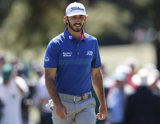 Max Homa walks onto the green on the second hole during the third round of the Masters Tournament at Augusta National Golf Club in Augusta, Georgia on Saturday, April 13, 2024.  AUG20240413521 TANNENxMAURY
