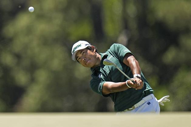 Golf: Masters Tournament Japan s Hideki Matsuyama plays a shot on the 18th hole during the third round of the Masters Tournament at Augusta National Golf Club in Augusta, Georgia, on April 13, 2024.  A14AA0002706510P