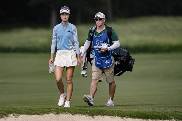 April 18, 2024, The Woodlands, Texas, USA: GRACE KIM walks to her ball in the bunker during round 1 of The Chevron Championship at The Club at Carlton Woods on April 18, 2024, in The Woodlands, Texas. The Woodlands USA - ZUMAp213 20240418_znp_p213_103 Copyright: xLynnxPenningtonx