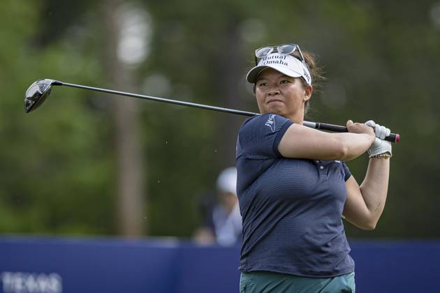 April 18, 2024, The Woodlands, Texas, USA: MEGAN KHANG tees off at the 7th hole during round 1 of The Chevron Championship at The Club at Carlton Woods on April 18, 2024, in The Woodlands, Texas. The Woodlands USA - ZUMAp213 20240418_znp_p213_107 Copyright: xLynnxPenningtonx