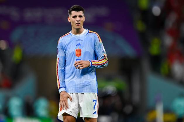 2022-12-06 Morocco v Spain - Round of 16 - FIFA World Cup, WM, Weltmeisterschaft, Fussball Qatar 2022 AL RAYYAN, QATAR - DECEMBER 6: Alvaro Morata of Spain looks on during the Round of 16 - FIFA World Cup Qatar 2022 match between Morocco and Spain at the Education City Stadium on December 6, 2022 in Al Rayyan, Qatar (Photo by Pablo Morano BSR Agency) Al Rayyan Qatar Content not available for redistribution in The Netherlands directly or indirectly through any third parties. Copyright: xBSRxAgencyx