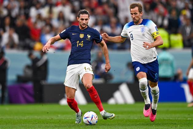 2022-12-10 Netherlands v Argentina - Quarter Final - FIFA World Cup, WM, Weltmeisterschaft, Fussball Qatar 2022 LUSAIL CITY, QATAR - DECEMBER 10: Adrien Rabiot of France battles for the ball with Harry Kane of England during the Quarter Final - FIFA World Cup Qatar 2022 match between Netherlands and Argentina at the Lusail Stadium on December 10, 2022 in Lusail City, Qatar (Photo by Pablo Morano BSR Agency) Lusail City Qatar Content not available for redistribution in The Netherlands directly or indirectly through any third parties. Copyright: xBSRxAgencyx