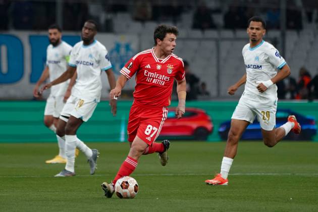 Joao Neves (SL Benfica) FOOTBALL : Olympique de Marseille vs SL Benfica - Ligue Europa - Quart de finale retour - Marseille - 18 04 2024 NorbertScanella Panoramic