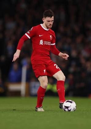 Liverpool, England, 24th April 2024. Andrew Robertson of Liverpool during the Premier League match at Goodison Park, Liverpool. Picture credit should read: Cameron Smith Sportimage EDITORIAL USE ONLY. No use with unauthorised audio, video, data, fixture lists, club league logos or live services. Online in-match use limited to 120 images, no video emulation. No use in betting, games or single club league player publications. SPI-3103-0055