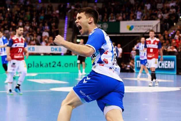 Daniel Fernandez TVB Stuttgart, 06 jubelt freut sich, Emotion, Joy, Enthusiasm GER, TVB Stuttgart TVB vs Handball Sport Verein Hamburg HSVH , Handball, Men, Liqui Moly Handball Bundesliga HBL , 30 Matchday, Season 2023 2024, 28 04 2024 GER, TVB Stuttgart TVB vs Handball Sport Verein Hamburg HSVH , Handball, Men, Liqui Moly Handball Bundesliga HBL , 30 Matchday, Season 2023 2024, 28 04 2024 Stuttgart Copyright: xEibnerxPressefoto OliverxSchmidtx EP_OST