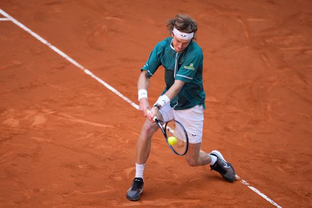 April 30, 2024, Madrid, Madrid, SPAIN: Andrey Rublev of Russia in action against Tallon Griekspoor of The Netherlands during the Mutua Madrid Open 2024, ATP, Tennis Herren Masters 1000 and WTA, Tennis Damen 1000, tournament celebrated at Caja Magica on April 30, 2024 in Madrid, Spain. Madrid SPAIN - ZUMAa181 20240430_zaa_a181_070 Copyright: xOscarxJ.xBarrosox