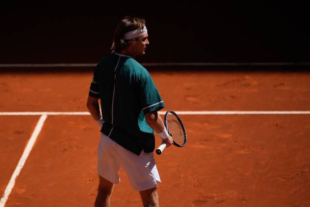 April 30, 2024, Madrid, Madrid, SPAIN: Andrey Rublev of Russia in action against Tallon Griekspoor of The Netherlands during the Mutua Madrid Open 2024, ATP, Tennis Herren Masters 1000 and WTA, Tennis Damen 1000, tournament celebrated at Caja Magica on April 30, 2024 in Madrid, Spain. Madrid SPAIN - ZUMAa181 20240430_zaa_a181_074 Copyright: xOscarxJ.xBarrosox
