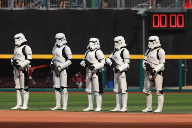 May 4, 2024, Mexico City, Ciudad de Mexico, Mexico: Persons wearing Storm Troopers costume on the occasion of Star Wars Day are seen during the match 2 of the series between Guerreros de Oaxaca and the Diablos Rojos del Mo xico of the Mexican Baseball League (LMB) at the Alfredo Harp HeloÂº Stadium. Diablos Rojos beat Guerreros de Oaxaca 12-2 Mexico City Mexico - ZUMAe321 20240504_zsa_e321_027 Copyright: xCarlosxSantiago xEyepixxGroupx
