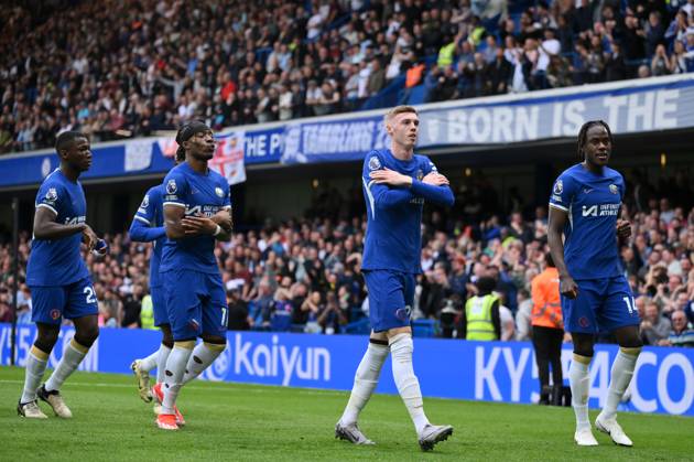 Football - 2023 2024 Premier League - Chelsea vs West ham United - Stamford Bridge - Sunday 5th May 2024. Chelsea s Cole Palmer celebrates scoring the opening goal. COLORSPORT Ashley Western