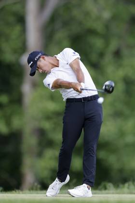 LOUISVILLE, KY - MAY 18: Collin Morikawa (USA) hits a drive at the fifth hole during the third round of the 2024 PGA, Golf Herren Championship at Valhalla Golf Club on May 18, 2024 in Louisville, Kentucky. (Photo by Joe Robbins Icon Sportswire) GOLF: MAY 18 PGA Championship EDITORIAL USE ONLY Icon573240518015