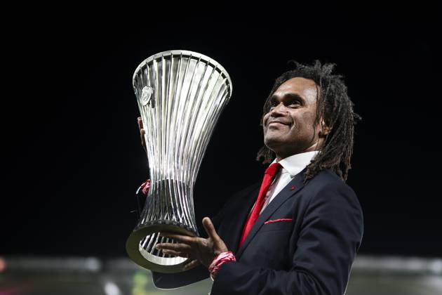 Olympiacos FC v ACF Fiorentina - UEFA Conference League Christian Karembeu holds the trophy during the award ceremony following the UEFA Conference League final football match between Olympiacos FC and ACF Fiorentina. Athens Greece Copyright: xNicolòxCampox