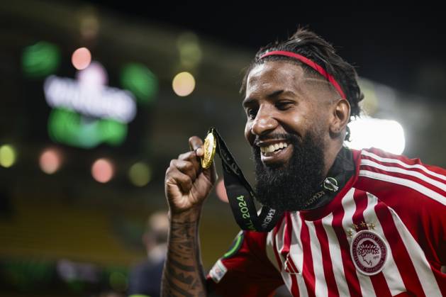 Olympiacos FC v ACF Fiorentina - UEFA Conference League Rodinei of Olympiacos FC celebrates with his medal during the award ceremony following the UEFA Conference League final football match between Olympiacos FC and ACF Fiorentina. Athens Greece Copyright: xNicolòxCampox