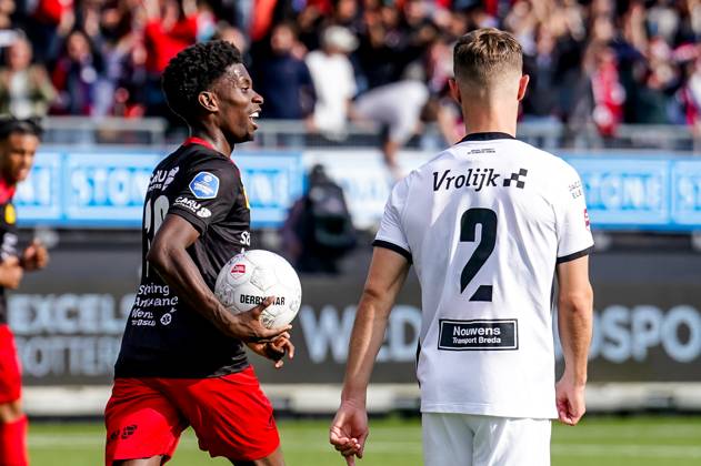 2024-06-02 Excelsior Rotterdam v NAC Breda - Dutch Keuken Kampioen Divisie Promotion Relegation Play Offs Final ROTTERDAM, NETHERLANDS - JUNE 2: Derensili Sanches Fernandes of Excelsior Rotterdam celebrates after scoring his sides third goal during the Dutch Keuken Kampioen Divisie Promotion Relegation Play Offs Final match between Excelsior Rotterdam and NAC Breda at Van Donge & De Roo Stadion on June 2, 2024 in Rotterdam, Netherlands. (Photo by Joris Verwijst BSR Agency) Rotterdam Netherlands Content not available for redistribution in The Netherlands directly or indirectly through any third parties. Copyright: xBSRxAgencyx