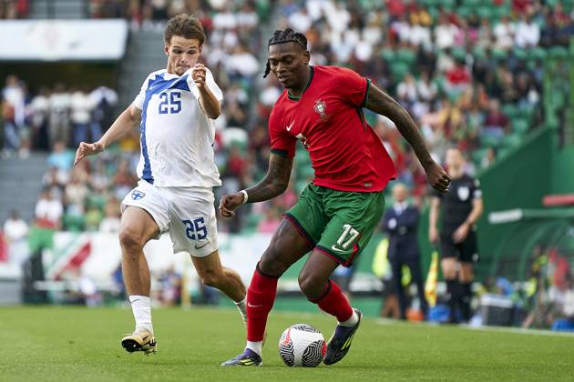 Portugal V Finland - International Friendly, Länderspiel, Nationalmannschaft Juho Talvitie of Finland is competing for the ball with Rafael Leao of Portugal during the international friendly match between Portugal and Finland at Jose Alvalade Stadium in Lisbon, Portugal, on June 04, 2024. Lisbon Portugal  Copyright: xJosexManuelxAlvarezxReyx originalFilename:alvarezrey-notitle240604_npeQ6
