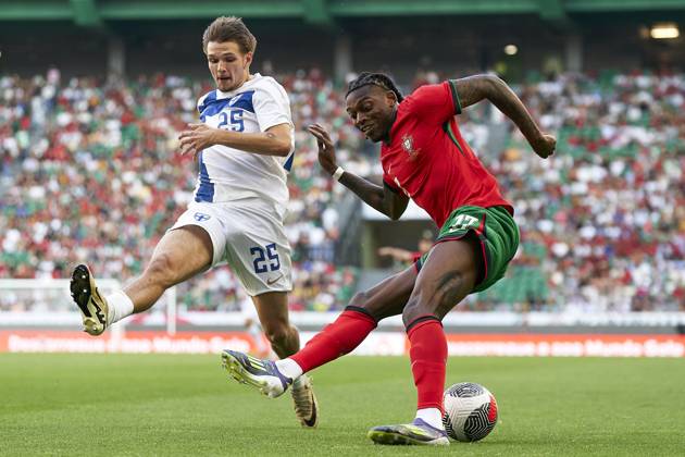Portugal V Finland - International Friendly, Länderspiel, Nationalmannschaft Juho Talvitie of Finland is competing for the ball with Rafael Leao of Portugal during the international friendly match between Portugal and Finland at Jose Alvalade Stadium in Lisbon, Portugal, on June 04, 2024. Lisbon Portugal  Copyright: xJosexManuelxAlvarezxReyx originalFilename:alvarezrey-notitle240604_npO6k