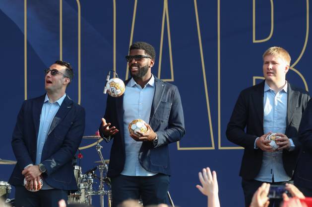 07 06 2024, xtgx, Handball, EHF Champions League, Opening Party v l Aitor Arino Bengoechea Barcelona, 13 Dika Mem Barcelona, 10 , Emil Nielsen Barcelona, 12 Koeln