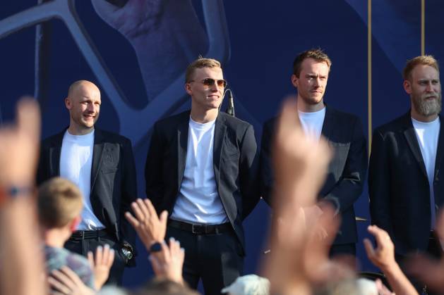 07 06 2024, xtgx, Handball, EHF Champions League, Opening Party v l Daniel Pettersson Magdeburg, 11 , Gisli Thorgeir Kristjansson Magdeburg, 10 , Felix Claar Magdeburg, 7 , Matthias Musche Magdeburg, 6 Koeln
