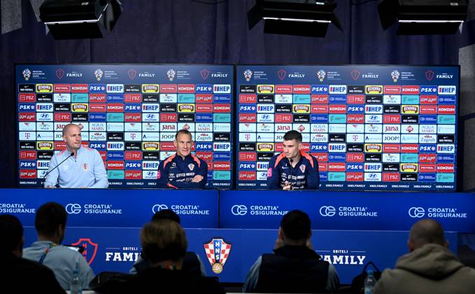 Croatia EURO 2024 press conference, PK, Pressekonferenz Domagoj Vida and Dominik Livkovic of Croatia speak during a Croatia national team, Nationalteam press conference at UEFA EURO, EM, Europameisterschaft,Fussball 2024 Croatia base camp in Neuruppin, Germany on June 11, 2024. MarkoxLukunic PIXSELL