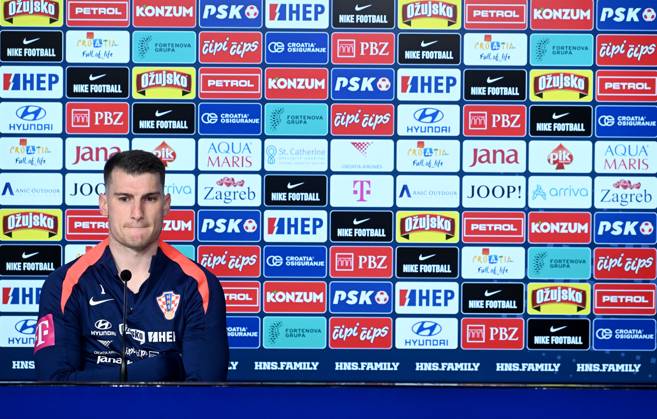 Croatia EURO 2024 press conference, PK, Pressekonferenz Dominik Livkovic of Croatia speak during a Croatia national team, Nationalteam press conference at UEFA EURO, EM, Europameisterschaft,Fussball 2024 Croatia base camp in Neuruppin, Germany on June 11, 2024. MarkoxLukunic PIXSELL