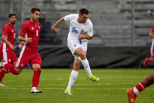 Malta v Greece - International Friendly, Länderspiel, Nationalmannschaft Giannis Kotsiras of Greece is playing during the international soccer friendly match between Malta and Greece at the Untersberg-Arena, in Grodig, Austria, on June 11, 2024. Grödig Salzburg Austria Copyright: xDomenicxAquilinax originalFilename:aquilina-maltavgr240611_npkhH