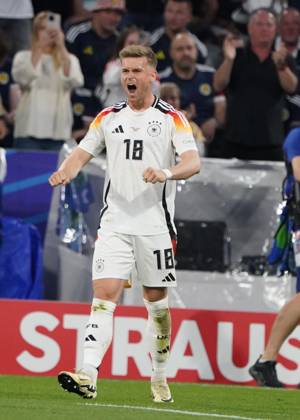 National team, Football, UEFA Euro2024, EM 2024,Germany Scotland Allianzarena, Munich Maximilian Mittelstädt, cheers , Germany ,Action, Single picture