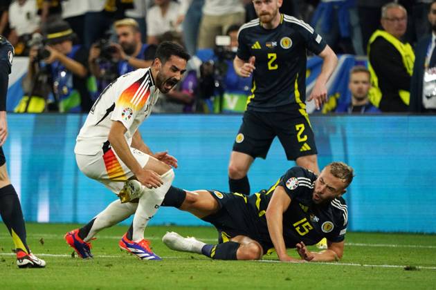 National Team, Football, UEFA Euro2024, Euro 2024,Germany Scotland Allianzarena, Munich Ilkay Gündogan Germany ,was fouled by Ryan Porteous Scotland,