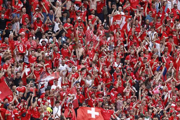 COLOGNE, RheinEnergie Stadium, 15-06-2024 , European Football Championship Euro2024, Group stage match no.2 between Hungary and Switzerland. Fans of Switzerland excited after the win Hungary - Switzerland (Euro2024) x25495279x Copyright: