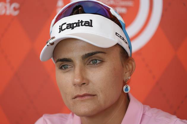 GRAND RAPIDS, MI - JUNE 15: LPGA, Golf Damen golfer Lexi Thompson talks to the media after shooting 7 under par for her third round score during the LPGA Meijer LPGA Classic for Simply Give on June 15th, 2024, at Blythefield Country Club in Grand Rapids, Michigan. (Photo by Brian Spurlock Icon Sportswire) GOLF: JUN 15 LPGA Meijer LPGA Classic for Simply Give EDITORIAL USE ONLY Icon24061541