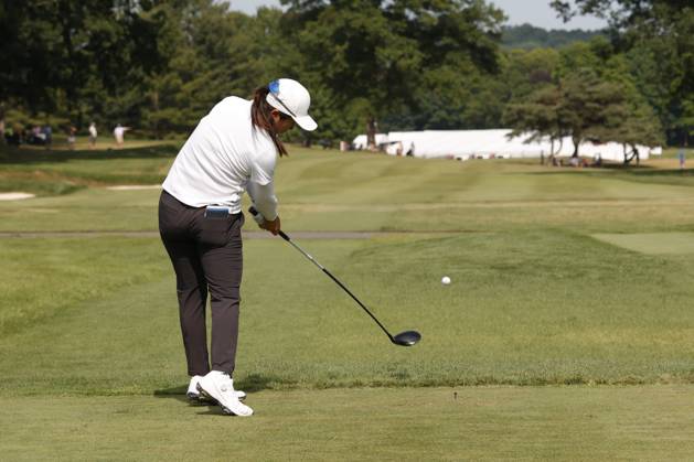 GRAND RAPIDS, MI - JUNE 15: LPGA, Golf Damen golfer Jing Yan plays her tee shot on the 17th hole during the LPGA Meijer LPGA Classic for Simply Give on June 15th, 2024, at Blythefield Country Club in Grand Rapids, Michigan. (Photo by Brian Spurlock Icon Sportswire) GOLF: JUN 15 LPGA Meijer LPGA Classic for Simply Give EDITORIAL USE ONLY Icon24061572