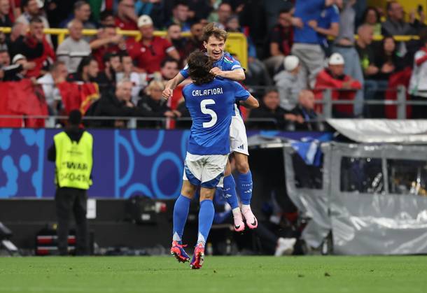 15 06 2024, European Football Championship, UEFA EURO 2024, Italy Albania, Group B, BVB Stadion Dortmund, v l , Goal celebration, celebrate the goal by Nicolo Barella Italy , Goal celebration, celebrate the goal Copyright: HMBxMedia