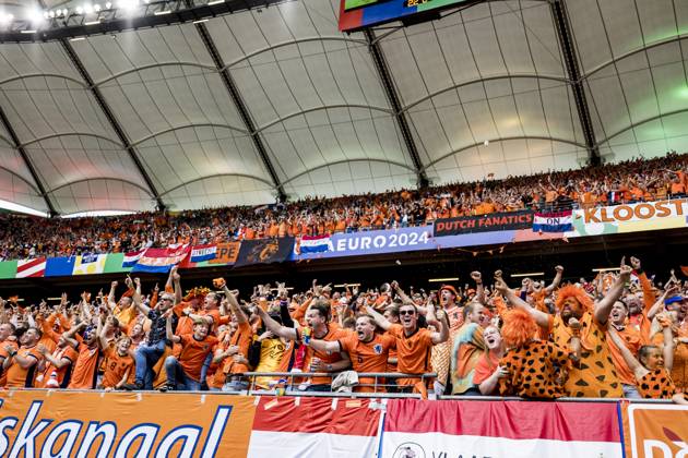 Poland v Netherlands, UEFA EURO, EM, Europameisterschaft,Fussball 2024, Hamburg, Germany Hamburg, Germany. 16th, June 2024. Football fans of the Netherlands seen in celebration on the stands during the UEFA Euro 2024 match in Group D between Poland and the Netherlands at Volksparkstadion in Hamburg. Hamburg Germany Copyright: xGonzalesxPhoto LassexLagonix