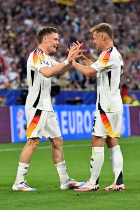 14 06 2024, xjrdrx, Football EM 2024, Germany Scotland emspor, v l Goal celebration after the goal to celebrate the goal celebrate 1 0 by Florian Wirtz German national football team DFB Joshua Kimmich German national football team DFB DFL DFB REGULATIONS PROHIBIT ANY USE OF PHOTOGRAPHS as IMAGE SEQUENCES and or QUASI VIDEO Munich