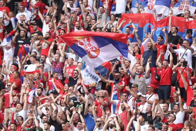Munich, Bavaria, Germany, 20 06 2024 Allianz Arena European Football Championship 2024, Group C, Slovenia Serbia Serbian fans Copyright: xdtsxNachrichtenagenturx dts_40899