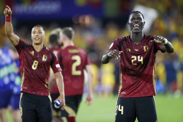 COLOGNE, RheinEnergieStadium , 22-06-2024 , European Football Championship Euro2024, Group stage match no.22 between Belgium and Romania. Belgium player Amadou Onana celebrate the win after the game Belgium - Romania (Euro2024) x25568832x Copyright: