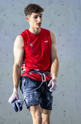 30 06 2024, Innsbruck, AUT, IFSC, Climbing World Cup Innsbruck 2024, Men, Lead Climbing, Final, in the picture Jonas Utelli SUI Jonas Utelli of Switzerland during the final of men Lead competition IFSC Climbing World Cup in Innsbruck, Austria on 2024 06 30 Expa Innsbruck  EP_gro