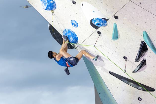 30 06 2024, Innsbruck, AUT, IFSC, Climbing World Cup Innsbruck 2024, men, lead climbing, final, in the picture Taisei Homma JPN Taisei Homma of Japan during the final of men Lead competition IFSC Climbing World Cup in Innsbruck, Austria on 2024 06 30 Expa Innsbruck  EP_gro
