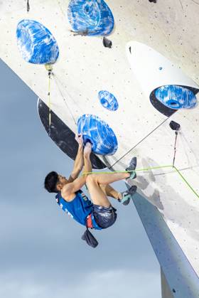 30 06 2024, Innsbruck, AUT, IFSC, Climbing World Cup Innsbruck 2024, men, lead climbing, final, in the picture Taisei Homma JPN Taisei Homma of Japan during the final of men Lead competition IFSC Climbing World Cup in Innsbruck, Austria on 2024 06 30 Expa Innsbruck  EP_gro