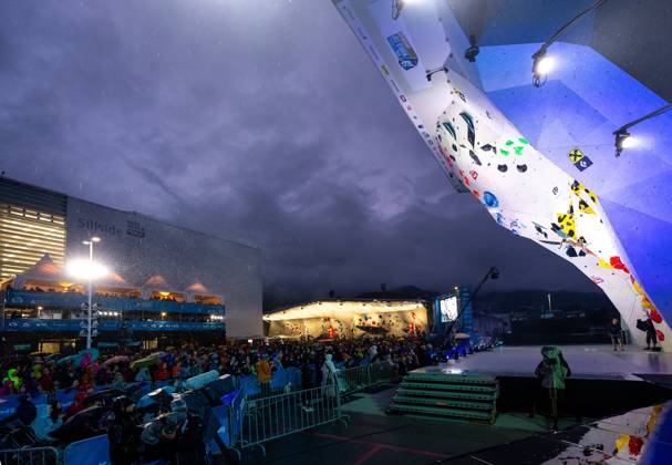 30 06 2024, Innsbruck, AUT, IFSC, Climbing World Cup Innsbruck 2024, women, lead climbing, final, in the picture Jessica Pilz AUT Jessica Pilz of Austria during the final of women Lead competition IFSC Climbing World Cup in Innsbruck, Austria on 2024 06 30 Expa Innsbruck  EP_gro