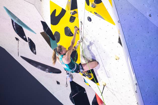 30 06 2024, Innsbruck, AUT, IFSC, Climbing World Cup Innsbruck 2024, women, lead climbing, final, in the picture Jessica Pilz AUT Jessica Pilz of Austria during the final of women Lead competition IFSC Climbing World Cup in Innsbruck, Austria on 2024 06 30 Expa Innsbruck  EP_gro