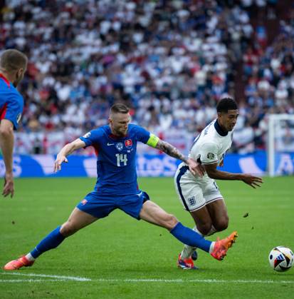 GELSENKIRCHEN, GERMANY - JUNE 30: Milan Skriniar, Jude Bellingham during the UEFA EURO, EM, Europameisterschaft,Fussball 2024 round of 16 match between England and Slovakia at Arena AufSchalke on June 30, 2024 in Gelsenkirchen, G England v Slovakia: Round of 16 - UEFA EURO 2024 Copyright: xSebastianxFrejx
